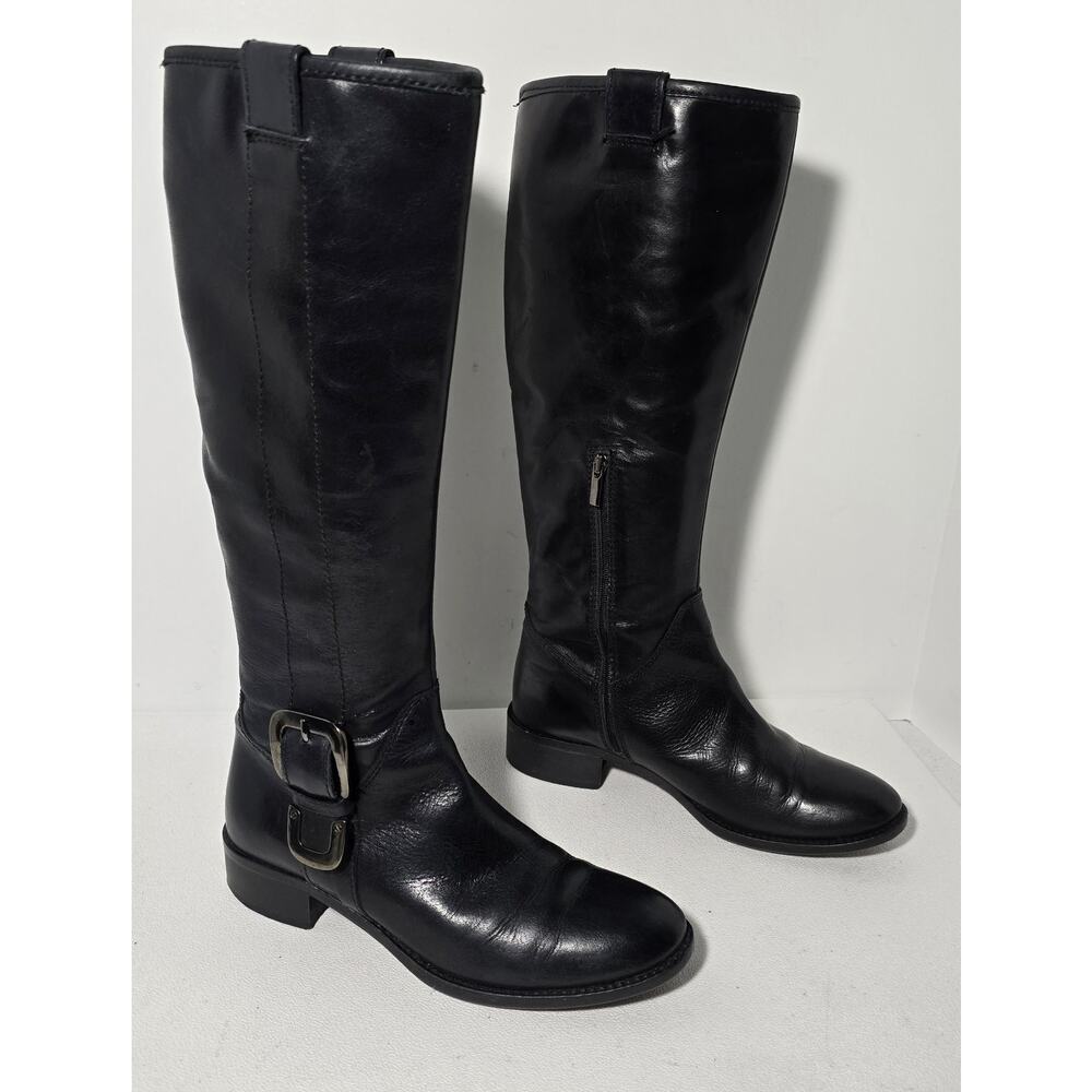 Donna Piu Black Leather Women's Riding Tall Boots Size 37 US 7-7.5